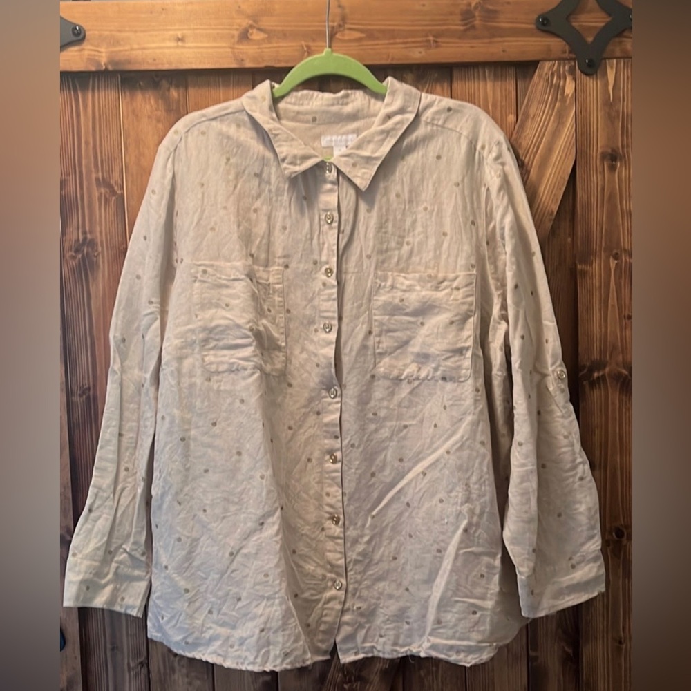 Charter Club Blouse, tan/gold polka dot, size 3x